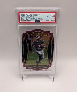 2020 Panini Select Premier Level Jalen Hurts 150 Purple Prizm Die-Cut RC PSA 10
