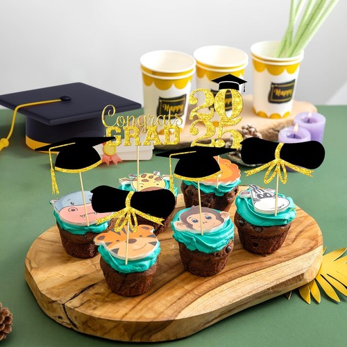 OHOME Graduation Decorations 2025-36 PCS Cupcake Toppers - 2025 Black - Picture 6 of 6