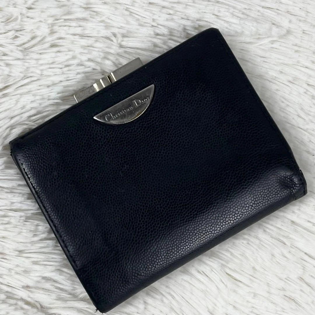 Christian Dior Portefeuille Pliable en Cuir avec Logo Crochet Métal et Snap Noir