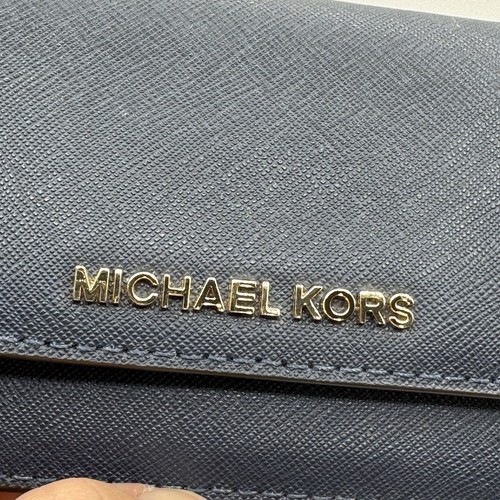 Michael Kors Navy Blue Saffiano Leather Jet Set Travel Flat Wallet NWOT - Picture 13 of 24