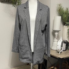 H M Black and White Houndstooth Blazer Large