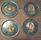 Brass Nautical Green Enamel Acrylic Coaster Set Sailing Anchor