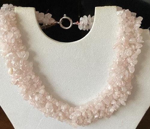 Vintage Rose Quartz Chunky Choker Necklace Soft Pink Pebbles, 20” - Picture 3 of 4