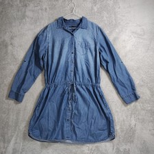 Gap Womens PlusXXL Chambray Shirt Dress BUTTON Up Belted Denim Pockets Roll Tab