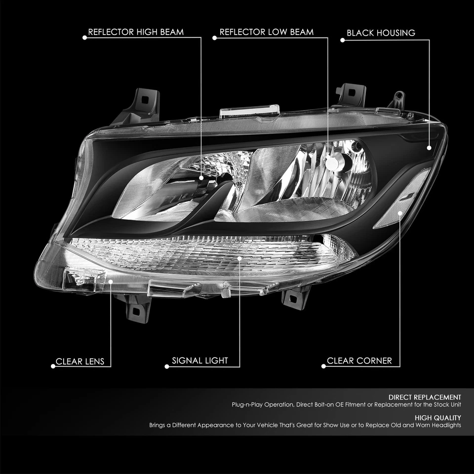 Conjunto de farol de lente âmbar carcaça cromada Mercedes-Benz Sprinter ajuste 19-22 - Imagem 2 de 4