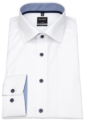 OLYMP Hemd Modern Fit Patch Kontrastknöpfe weiß - extra langer 69cm Arm