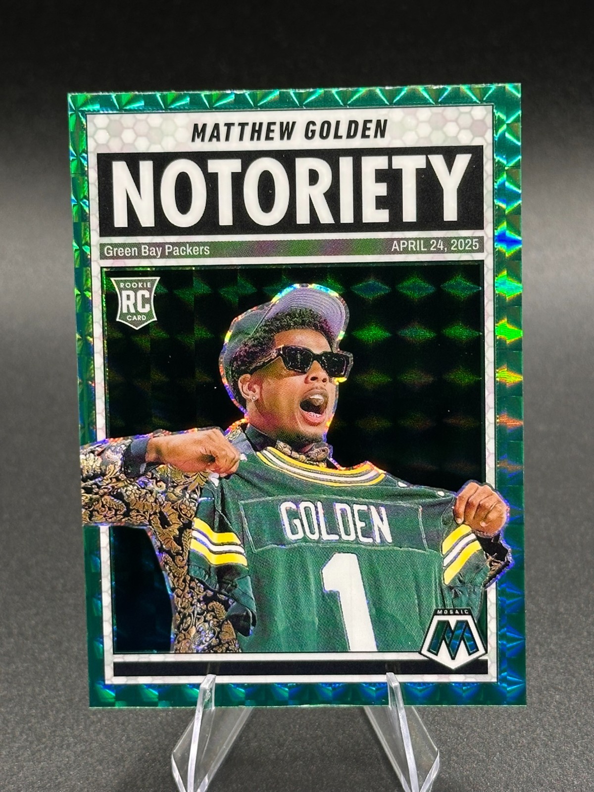 2025 Mosaic Football Matthew Golden Green Prizm Notoriety #21 RC! Color Match!
