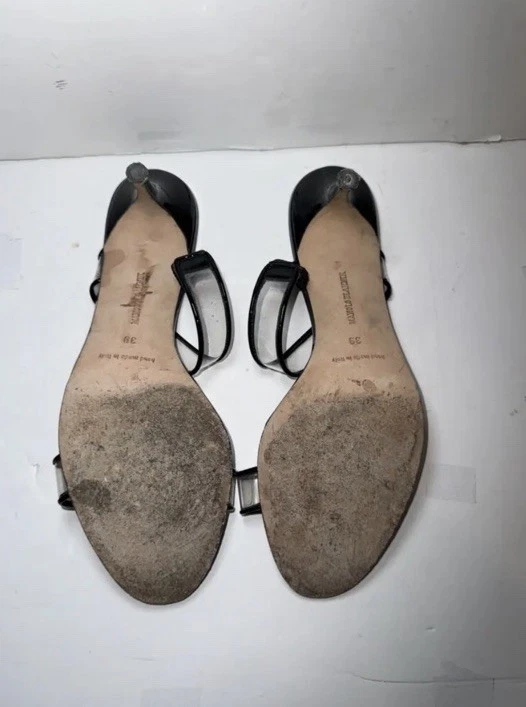 Manolo Blahnik Mujer Charol Deslizable Sandalia Tacones Negros Talla 39.5 9.5 Foto 4 de 4