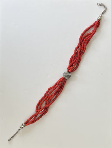 Vintage SouthWestern Sterling Silver & Red Coral Heshi Multi-strand Necklace 24" - Picture 11 of 12