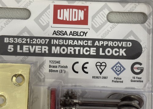 Union BS Insurance Approved 5 Lever Mortice Sashlock 80mm (3") Polished Brass - Picture 5 of 6