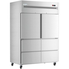 54" Solid Half Door Stainless Steel Reach-In Refrigerator with 4 Bottom Drawers