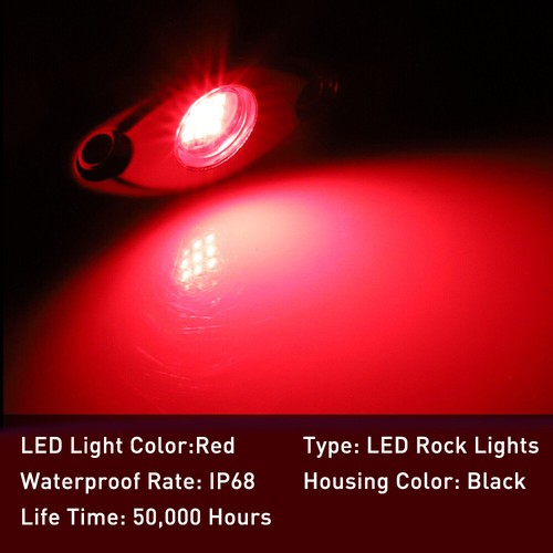 4 Pods Red LED Rock Lights For Jeep Off-Road Truck UTV ATV Underbody Wheel Light - Picture 3 of 11
