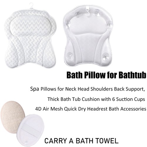 Spa 3D Mesh Bath Pillow Neck Back Support Bathtub Tub Cushion Soft 6 Suction Cup - Picture 3 of 12