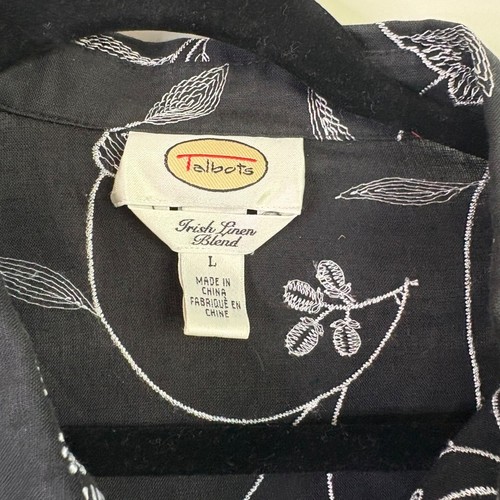 Blusa para mujer Talbots irlandesa de lino negra bordado floral manga 3/4 talla grande - Imagen 2 de 12