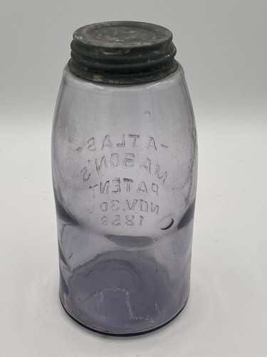 Atlas Mason Jar Patent Nov 30 1858, Purple Hue, Boyd Lid - Picture 4 of 17