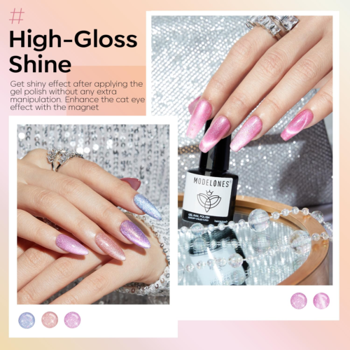 Holographic Glitter Cat Eye Gel Nail Polish Kit 6 Colors with Magnet Romantic Ra - Picture 4 of 12