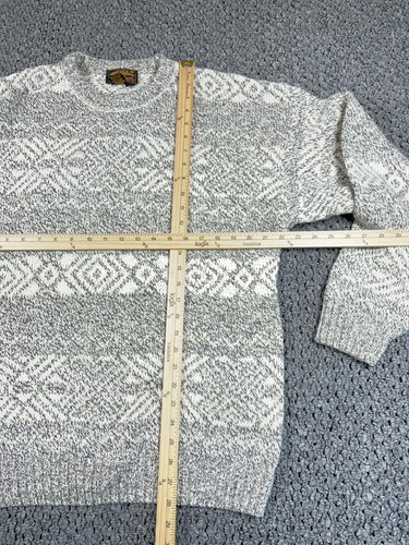 VTG Eddie Bauer Fair Isle Sweater Adult Medium Gray White Cotton Wool Knit USA - Picture 5 of 16