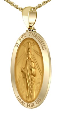 US Jewels And Gems 1in Oval 14k Yellow Gold Hollow St Saint Jude Thaddeus Medal Pendant Necklace US Jewels And Gems 1in Oval 14k Yellow Gold Hollow St Saint Jude Thaddeus Medal Pendant Necklace