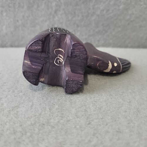 Rhino Hand Carved Soapstone Figurine Purplish/gray Signed - Picture 5 of 8