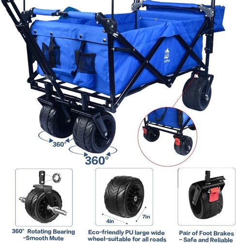 Collapsible Wagon Heavy Duty Folding Wagon Cart Blue Removable Canopy Cooler Bag - Bild 5 von 7