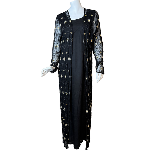 Vintage Morningside Designer Collection Seiden-Maxikleid transparent Perlen Sonnenschein neu! - Bild 3 von 21