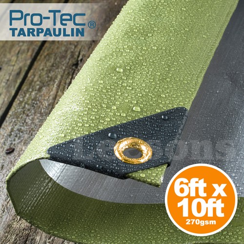 270GSM Tarpaulin Extra Heavy Duty Waterproof Cover Builders Sheet Green Black - Picture 16 of 48
