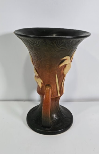 Vintage 1946 ROSEVILLE Keramik Zephyr Lilie braun Henkel Vase 132-7 USA Rand CHIP - Bild 2 von 10