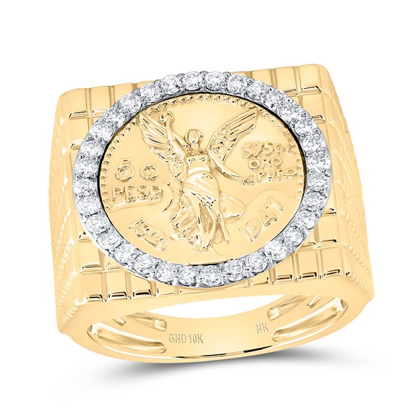 10K Gelbgold Rund Diamant Centenario Statement 20Mm Quadratisch Rosa Ring 5/8-image