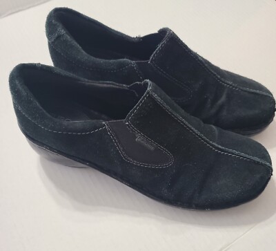 EUROstep Womens Size 10  M Shoes Black Leather Slip On Mid Wedge Suede Comfort