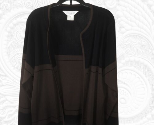 Exclusively Misook 2X Plus Size Black and Brown Cardigan Sweater - Picture 2 of 3
