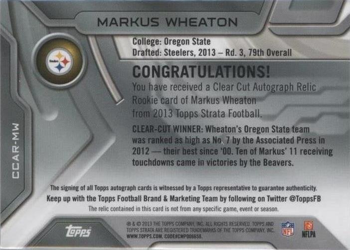 2013 Topps Strata Markus Wheaton #CCAR-MW