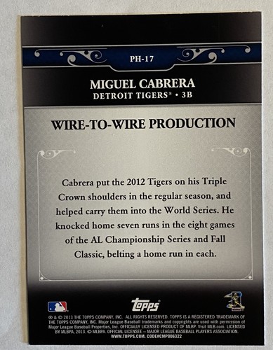 2013 Topps Postseason Heroes Insert MIGUEL CABRERA #PH-17 Tigers - Picture 2 of 2