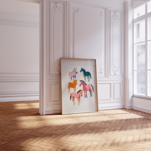 Colorful Pink and Green Western Cowgirl Horse Wall Art Print - Imagen 4 de 6
