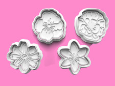 Flower Cookie Cutter and Embosser Set of 4 in 7cm or 10cm sizes.