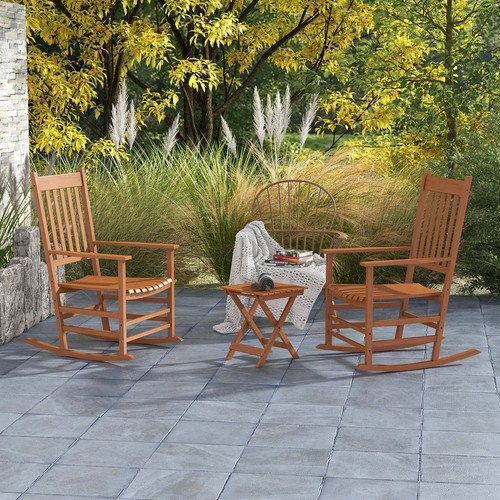 Outsunny Outdoor Rocking Chair Solid Wood 352Lb .Weight Capacity Teak Armchair - Picture 10 of 10