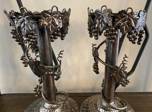 2 VTG Ornate Candle Stick Holders Grape Vine Grapevines Wine - Picture 2 of 12
