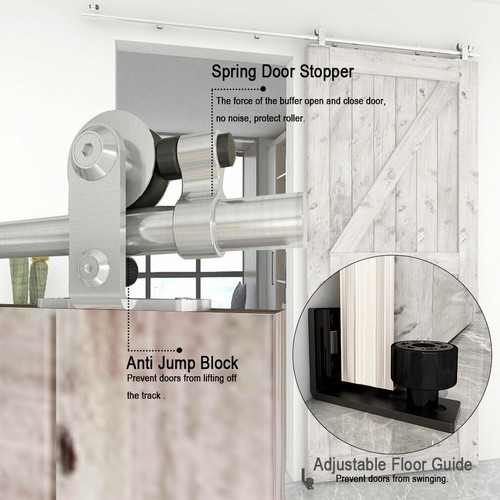 Sliding Barn Door Hardware Kit Stainless Steel Rail with Adjustable Floor Guide, - Picture 262 of 276