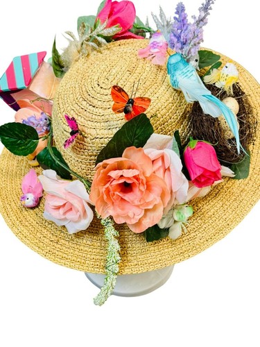 De Colección Sombrero de Paja Scala Kentucky Derby Pájaro de Pascua Mariposa Floral Jardín Primavera - Imagen 5 de 10