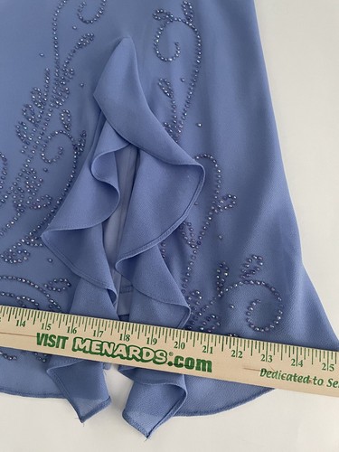 Periwinkle Beaded Evening Dress 2pc Ruffle Slit Lined Chiffon Sz 12P R&M Richard - Picture 19 of 24