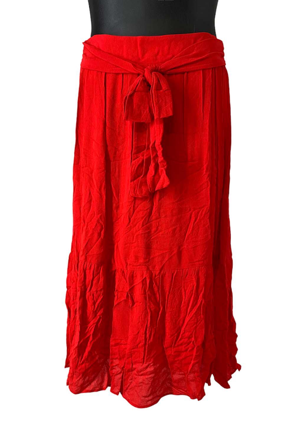 Gibson Look Tiered Belted Midi Skirt Red