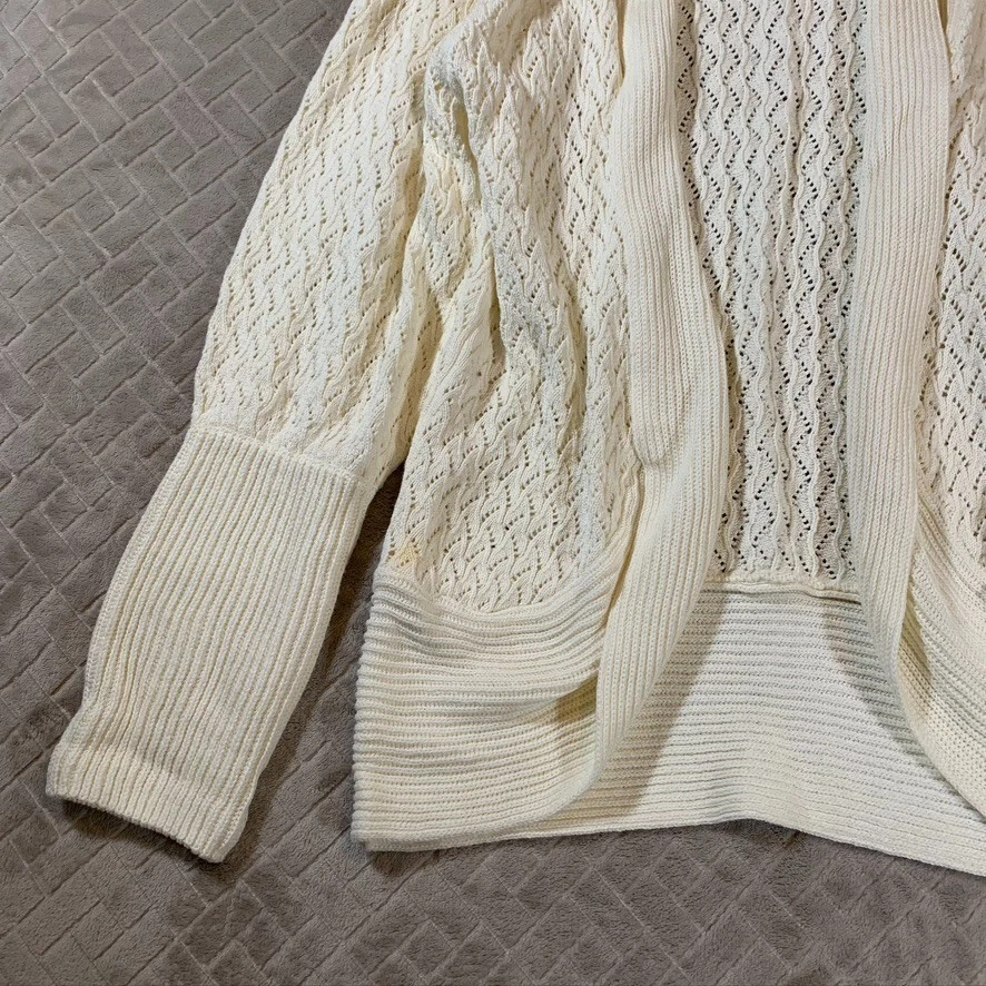 Cárdigan Suéter Nicole Miller Mujer Grande Blanco Crema Frente Abierto Grueso Tejido Foto 3 de 4