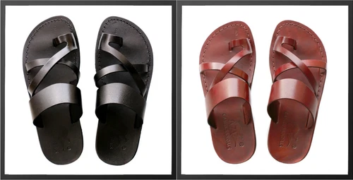 100% Leather Brown Black Roman Jesus Sandals Men Strap Handmade US 5-16 EU 36-50