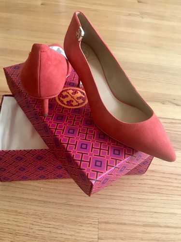 New Tory Burch Elizabeth 65MM Pump Royal Suede Poppy Orange 7 - Picture 2 of 9