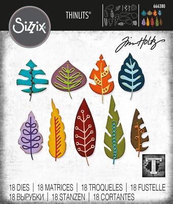 New Retired Sizzix Thinlits Artsy Leaves 18pc #666380 Retail $24.99 by Tim Holtz