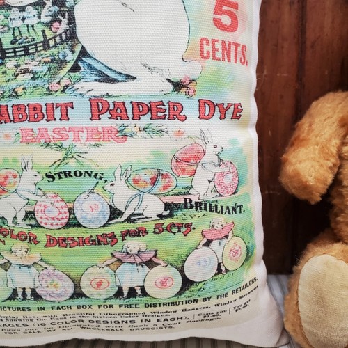CUSCINO PUBBLICITARIO TINTURA UOVA DI CONIGLIO BIANCO CONIGLIO PASQUALE STILE PRIMITIVO VINTAGE - Foto 6 di 15