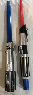 Star Wars Lightsaber Lot HASBRO Blue Blade Builders & Red Saber S W/ CONNECTOR