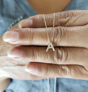 14Kt Gold Initial Letter Diamond Pendant Necklace