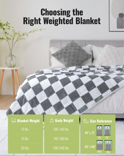 Luxurious Plaid Grey Double-Sided Weighted Blanket - 48" x 72" for Relaxation - Picture 7 of 10