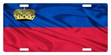 Liechtenstein Flag Custom License Plate NATIONAL Emblem WAVE Version 