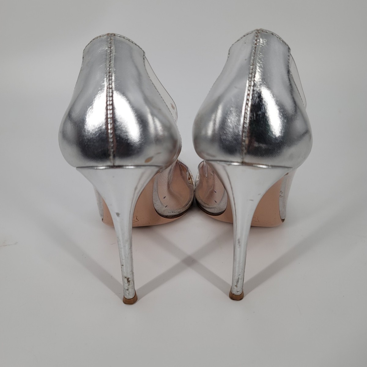 Gianvito Rossi Silver Patent Plexi Point Toe Pumps Size 39